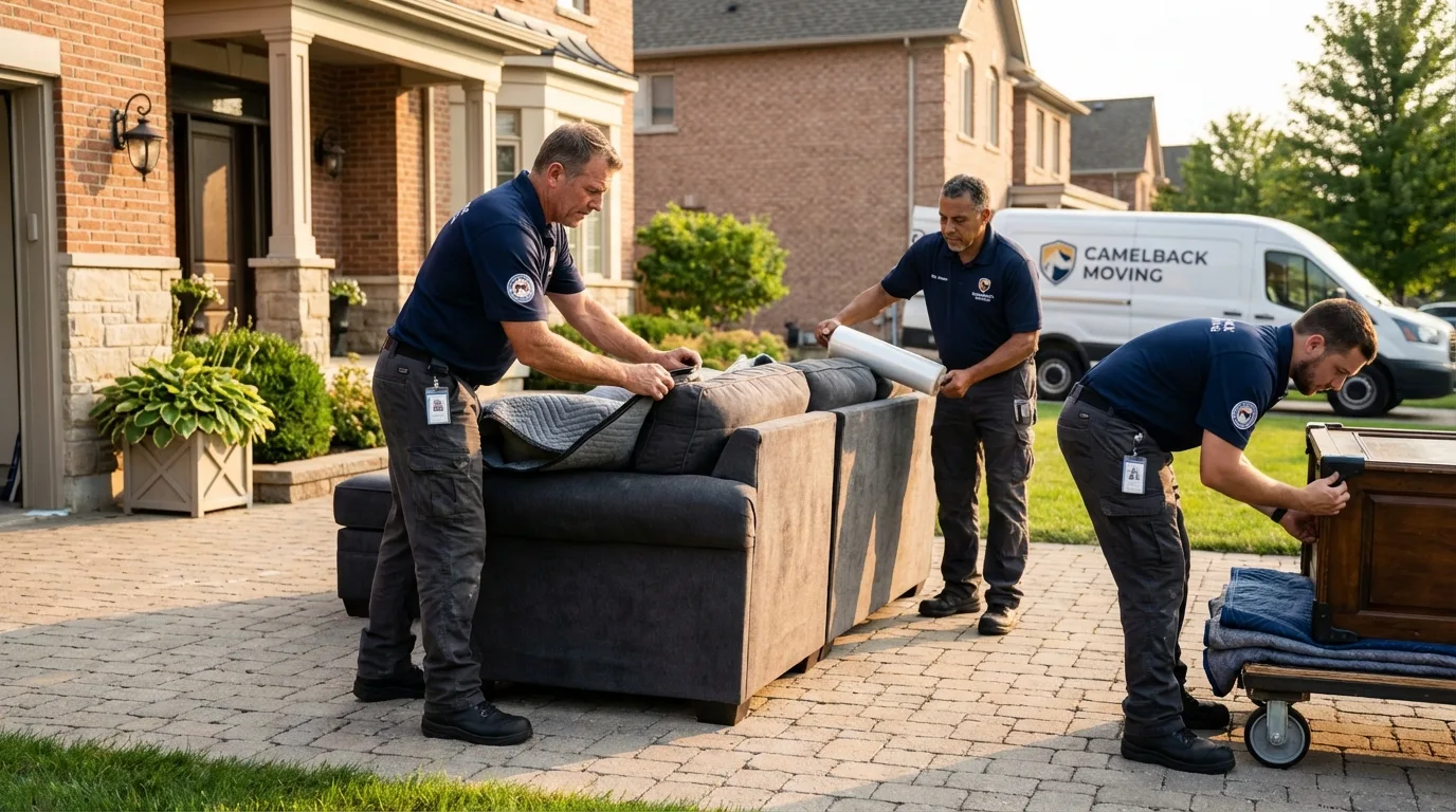 Large estate moving crew wrapping furniture in West Liberty, IA