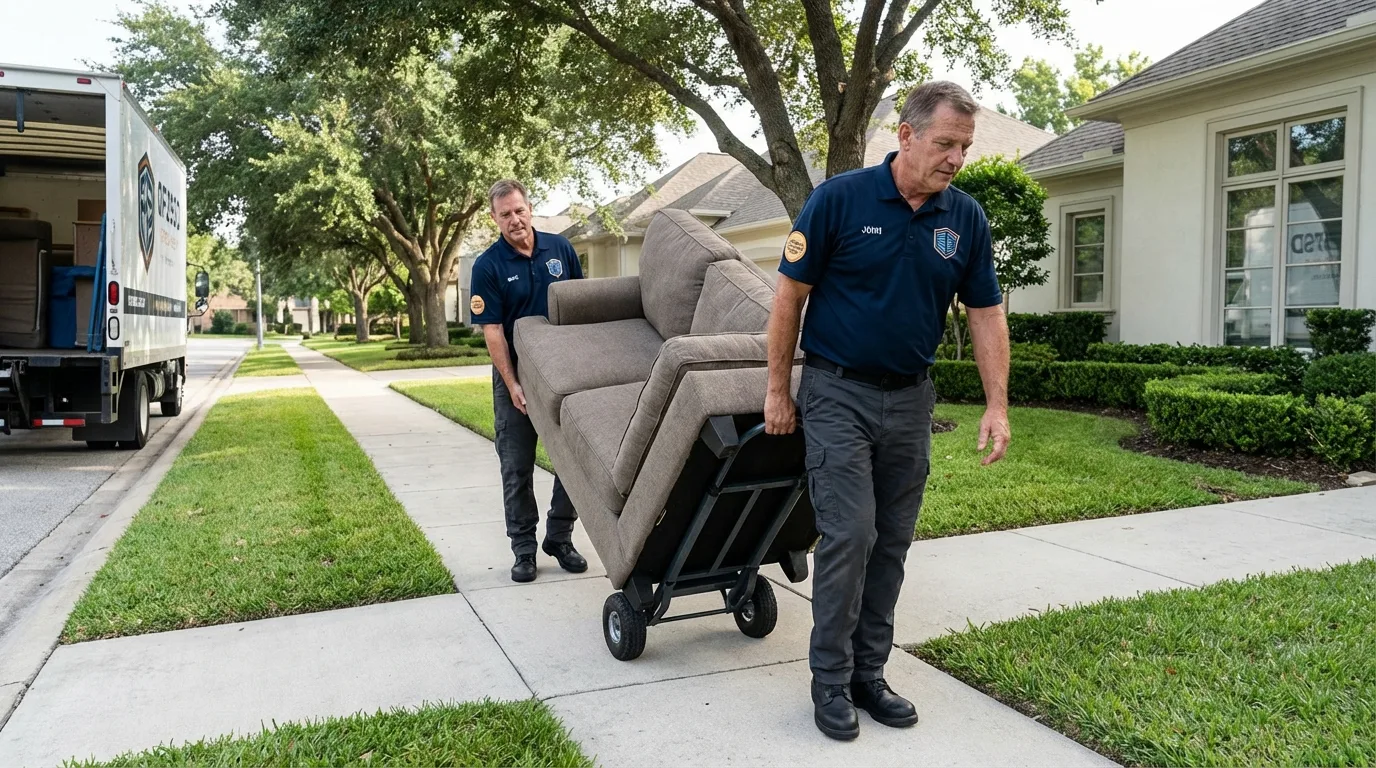 Local residential moving crew loading furniture in West Liberty, IA